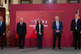 CIUDAD DE MÉXICO, 13AGOSTO2020.- Carlos Slim Domit, presidente del Consejo de Administración de Grupo Telmex; Andrés Manuel López Obrador, Presidente de México; Sylvia Lorena Varela Ramón, presidenta y directora general de AstraZeneca México; Jorge Alcocer Varela, secretario de Salud, y Marcelo Ebrard Casaubón, secretario de Relaciones Exteriores; durante el anuncio del acuerdo entre Astra Zeneca, la Universidad de Oxford, y la Fundación Carlos Slim, para la producción en México de una vacuna en contra del Covid-19. FOTO: PRESIDENCIA/CUARTOSCURO.COM