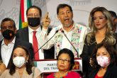 CIUDAD DE MÉXICO, 31AGOSTO2020.- El diputado Reginaldo Sandoval, coordinador del Partido del Trabajo (PT) y los diputados Gerardo Noroña y Claudia Domínguez durante la conferencia de prensa que ofrecieron en la Cámara de Diputados. FOTO: CÁMARA DE DIPUTADOS /CUARTOSCURO.COM