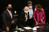 CIUDAD DE MÉXICO, 23SEPTIEMBRE2020.- Olga Sánchez Cordero, secretaria de Gobernación, compareció ante el Senado de la República en el marco del análisis del segundo informe de Gobierno del presidente Andrés Manuel López Obrador. En el acto la acompañaron los senadores Eduardo Ramírez Aguilar, presidente de la Mesa directiva en el Senado, Claudia Ruiz Massieu y Ricardo Monreal. FOTO: GRACIELA LÓPEZ /CUARTOSCURO.COM