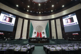 La titular de la CNDH, Rosario Piedra, en las pantallas de San Lázaro. Foto: Agencia Reforma