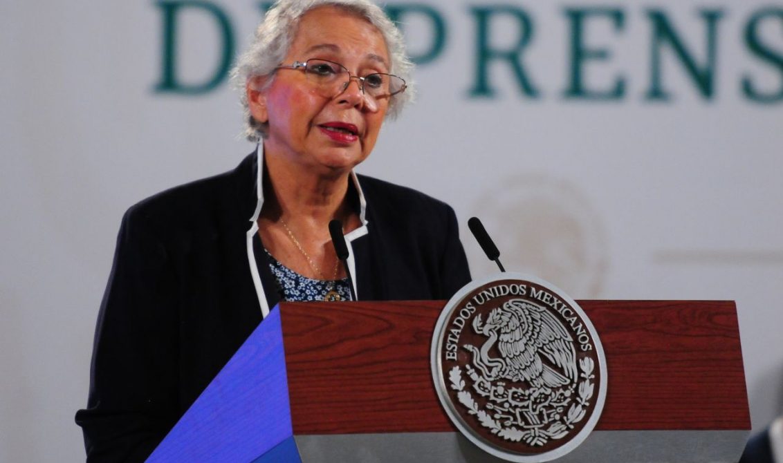 La secretaria de Gobernación, Olga Sánchez Cordero, en la mañanera, donde se informó del estado general de las concesiones mineras y sus relaciones con trabajadores mineros. Foto: Cuartoscuro 