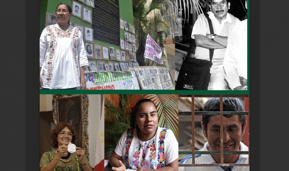 Atoyac, Gro. 30agosto2018. / La Vicepresidenta de la Afadem Tita Radilla en la placa del Perdón del Zócalo de Atoyac donde montaron una exposición de fotografías de desaparecidos para conmemorar el Día Internacional del Detenido-Desaparecido de los cuales cuenta con 500 el Municipio de Atoyac. Chilpancingo,Gro/13enero02/ El dirigente de la OCSS, Hilario Mesino. Chilpancingo Gro, 13 de septiembre 2018. // La defensora de los derechos de las mujeres María Luisa Garfias Marín, muestra la presea Sentimientos de la Nación la cual le fuere otorgada por el Congreso del Estado. // La vicepresidenta de la Afadem Tita Radilla en el Zócalo de Atoyac; el dirigente de la OCSS, Hilario Mesino; la defensora de los derechos de las mujeres María Luisa Garfias Marí; la dirigente indígena na’savi de Tlacoachistlahuaca, Hermelinda Tiburcio y el promotor de la Policía Comunitaria de El Fortín en Tixtla Gonzalo Molina t Fotos: Francisco Magaña, Archivo de El Sur y Jesús Eduardo Guerrero