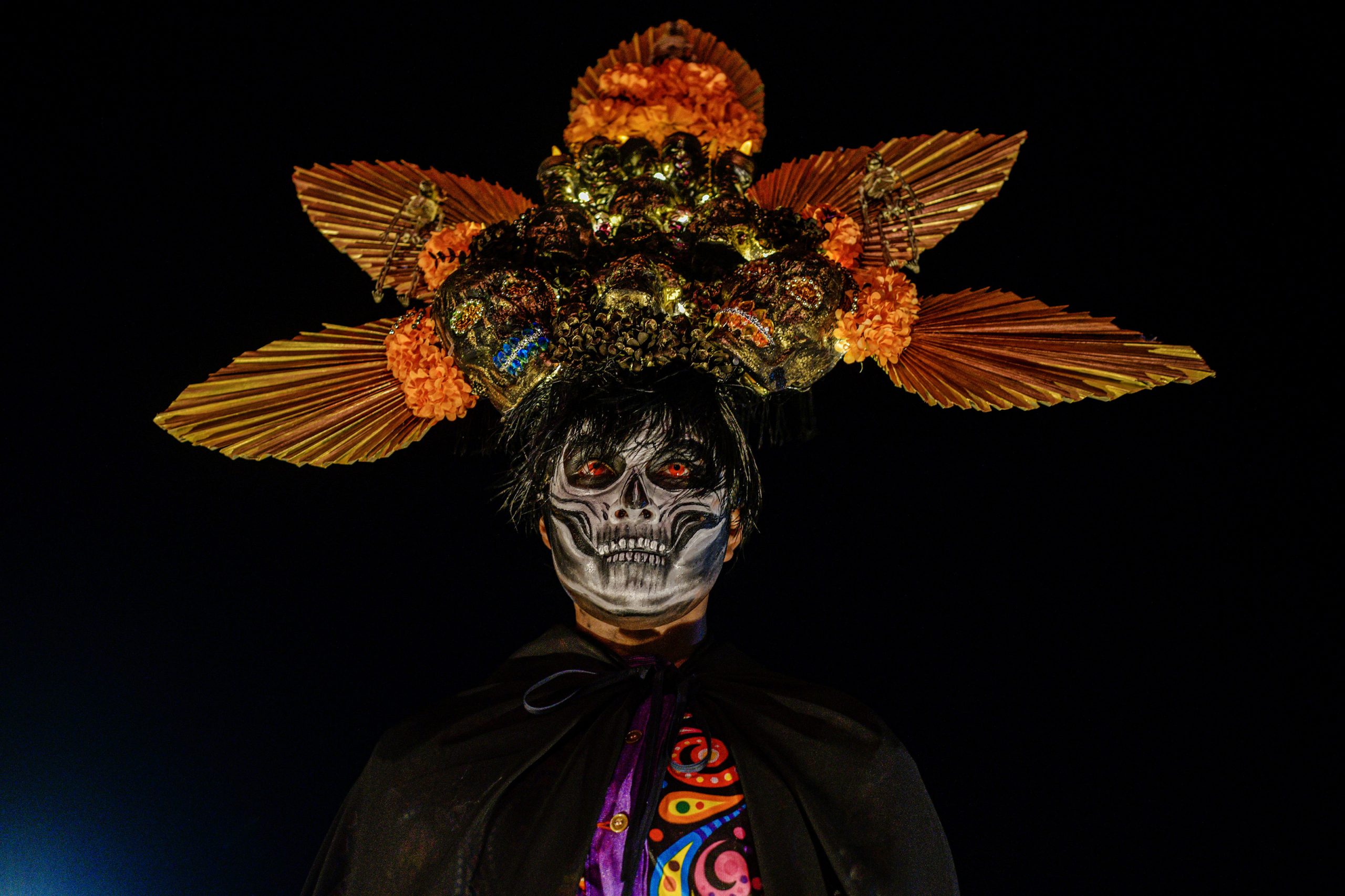 01 November 2022, Mexico, Progreso: Costumed people take part in the "Walk of the Souls" during Mexico's Day of the Dead. Photo: Mariana Gutierrez/eyepix via ZUMA Press Wire/dpa